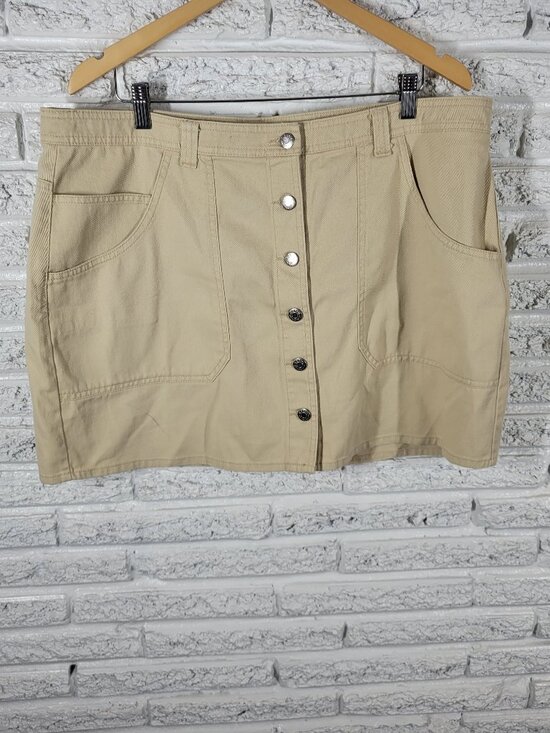 Old Navy Dresses & Skirts - Old Navy Womens 18 Beige Denim Mini Skirt Button Front Pockets Jean Casual C1E